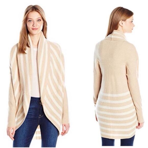Splendid Sweater Womens Medium Halo Cardigan Tan Striped Wool Cashmere Blend - Picture 1 of 8